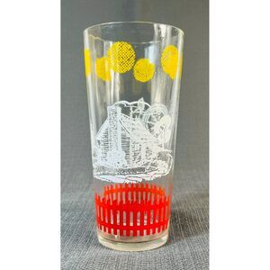 Vintage Libby Spinning Wheel Log Cabin Water Glass Red Picket Fence